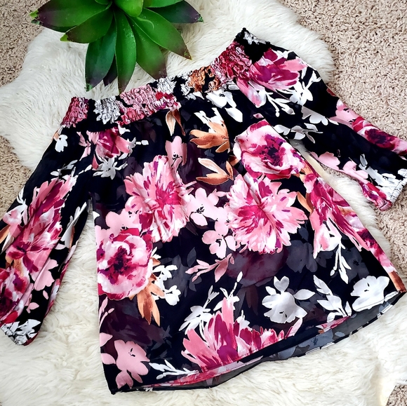 NWOT WHBM Floral Silk Burnout Off Shoulder Top-XXS - Picture 5 of 9